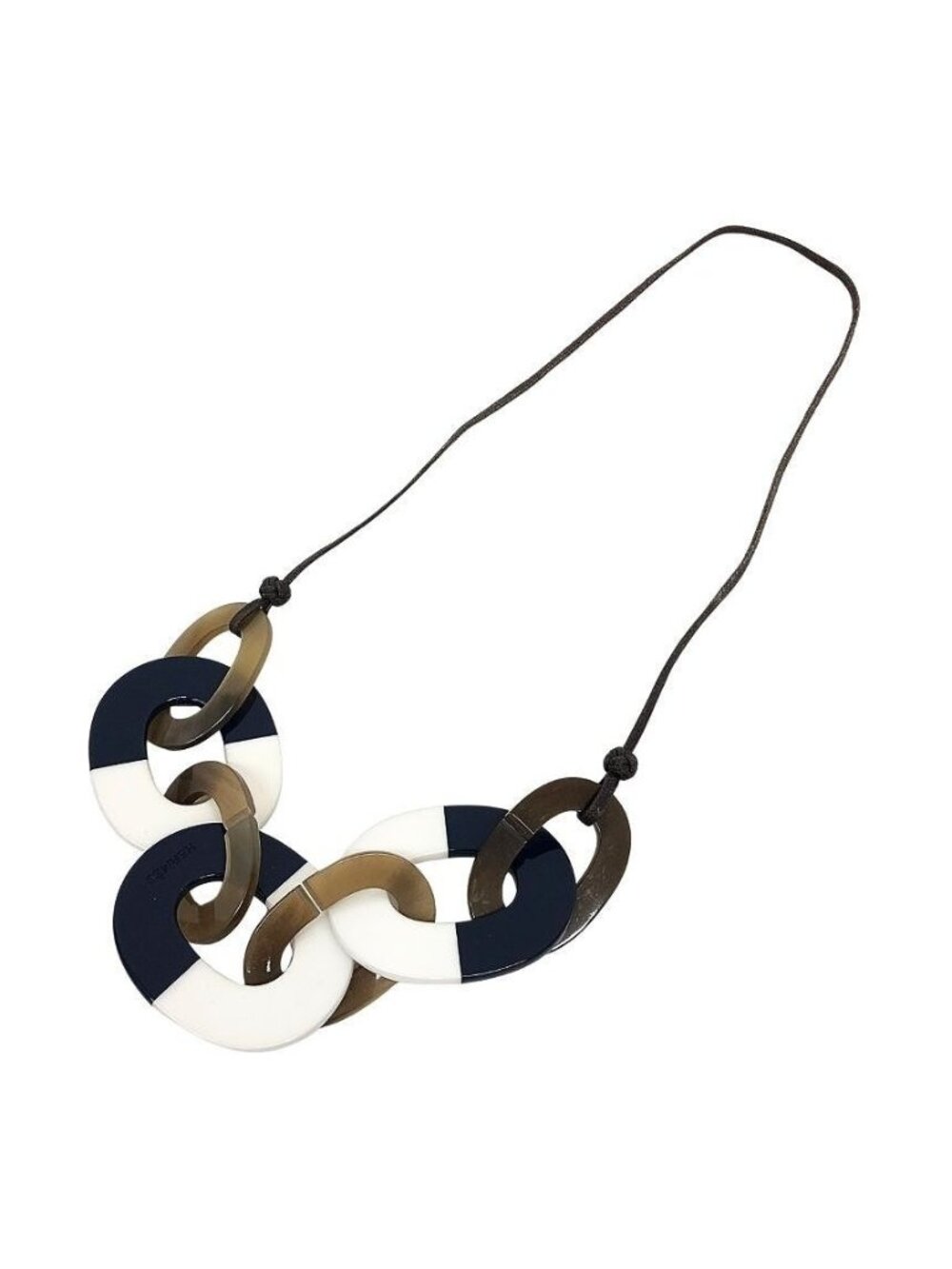 Hermes Karamba Necklace Buffalo Horn Lacquerwood Navy White